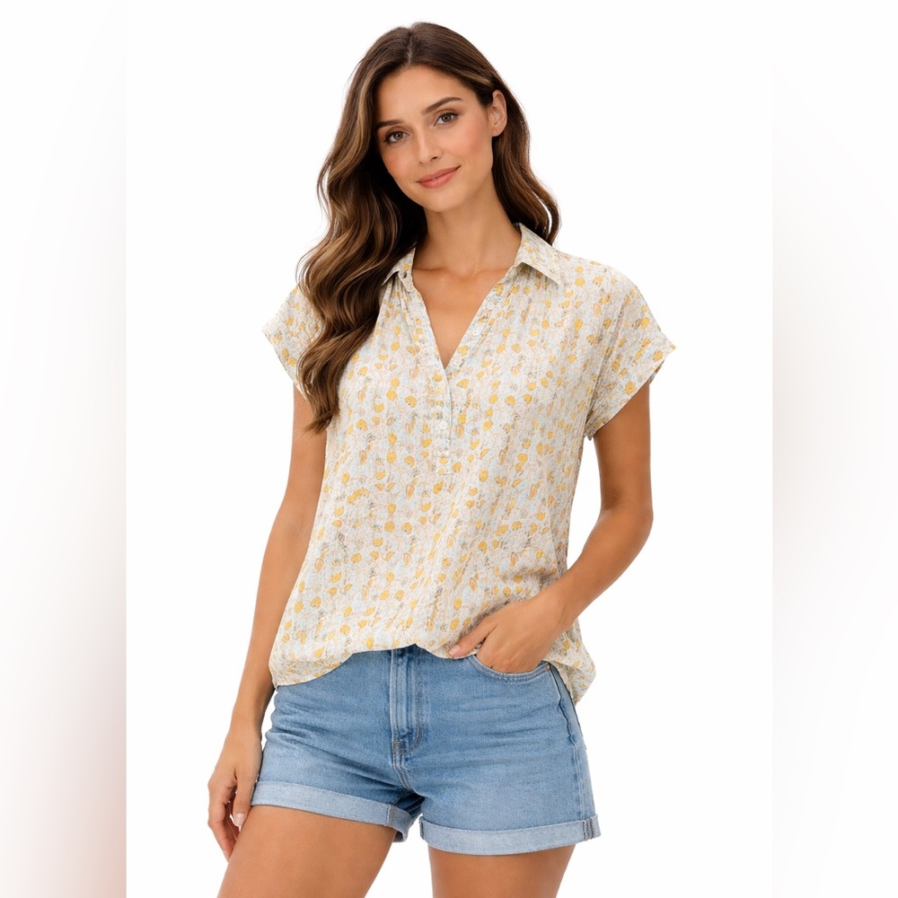 M.A.B.E. 100% Cotton Short Sleeve Floral Popover Top XS Made in India